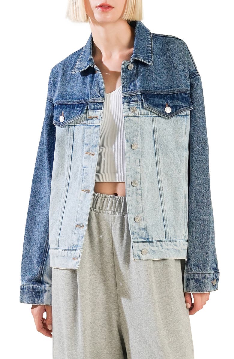 FREEMARKET Two-Tone Longline Denim Jacket, Main, color, Indigo