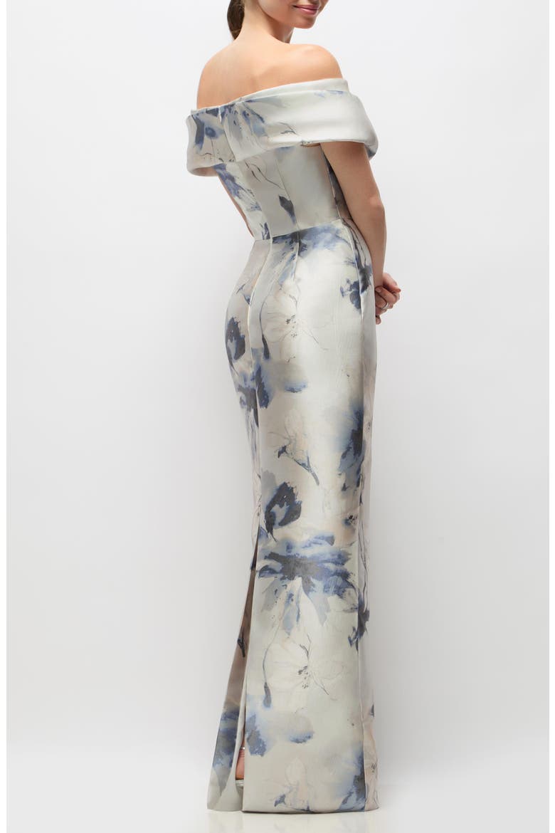 Constance Off the Shoulder Column Gown, Alternate, color, INK WASH BLUE FLORAL