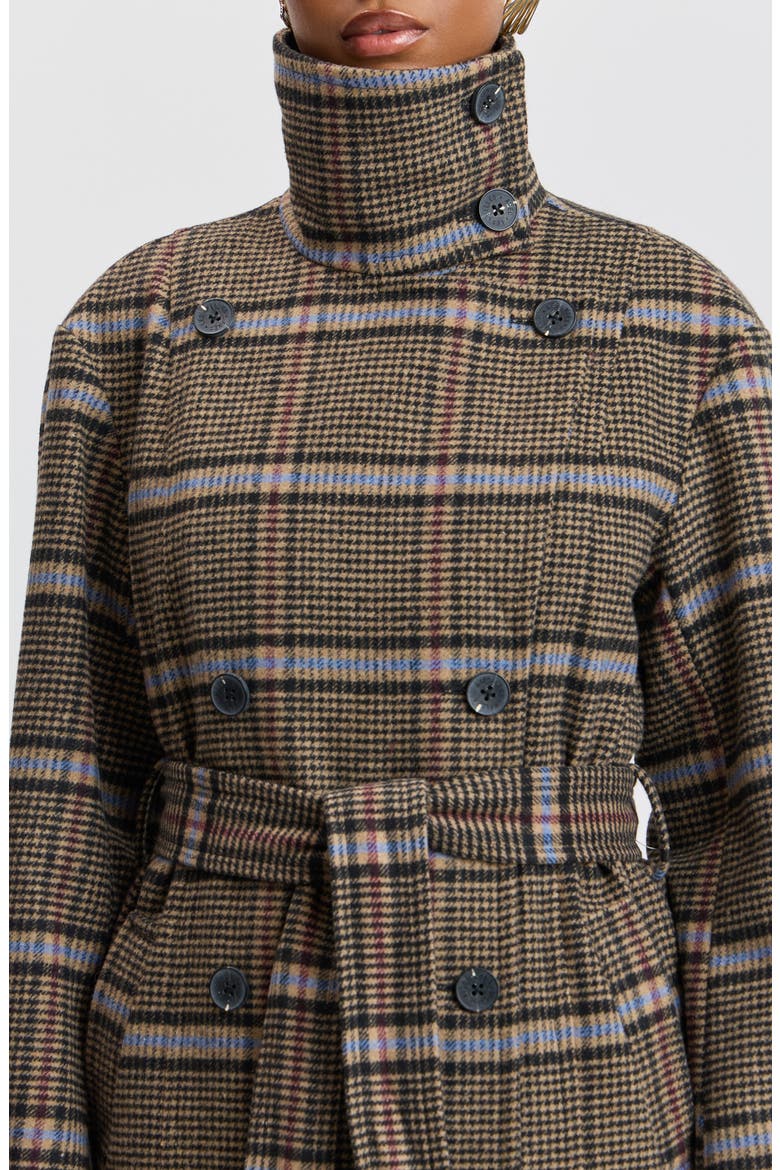 Funnel Neck Plaid Long Coat, Alternate, color, ACADEMIA PLAID