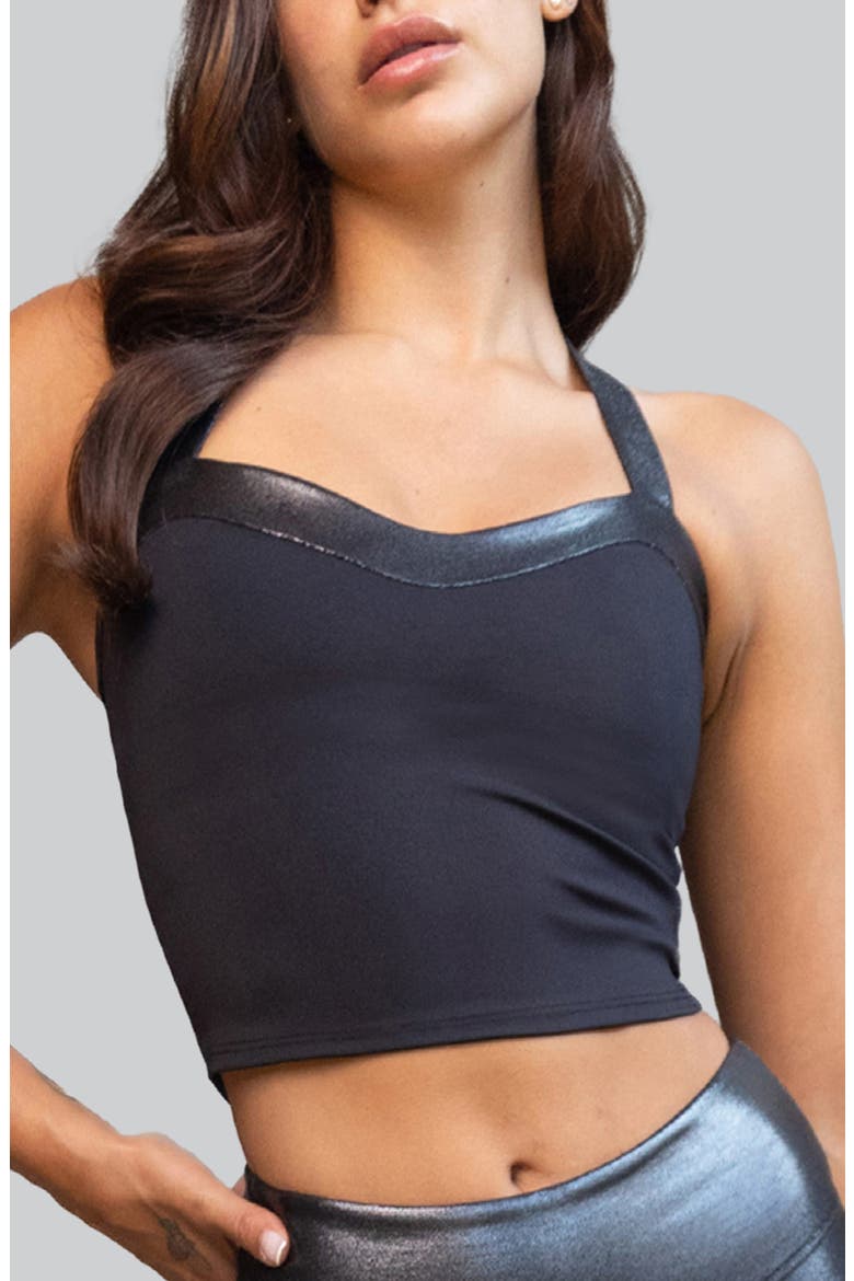 Nova Metallic Trim Longline Sports Bra, Main, color, BLACK