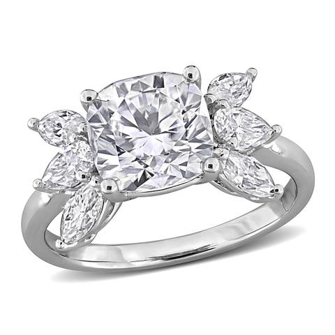Moissanite Floral Cluster Ring Sterling Silver
