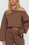 Princess Polly Retreat Raw Edge One-Shoulder Sweatshirt
