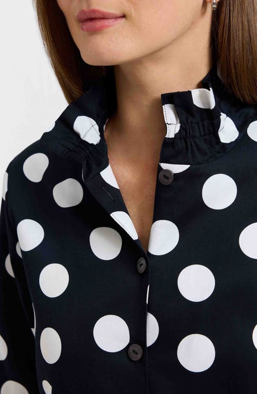 Foxcroft Carolina Dot Print Cotton Button-up Shirt In Blue