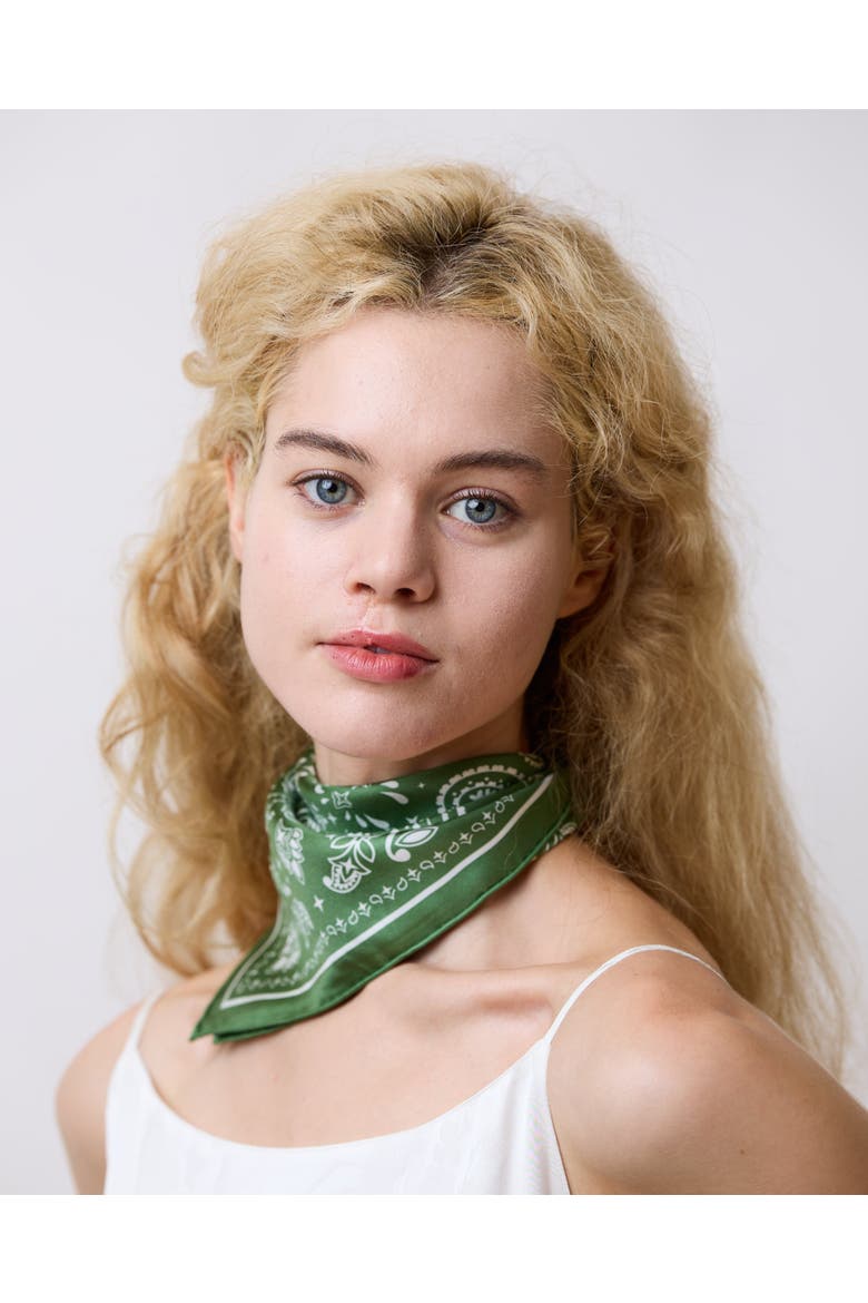 "Paisley" Silk Bandana Scarf, Alternate, color, Sagebrush Green