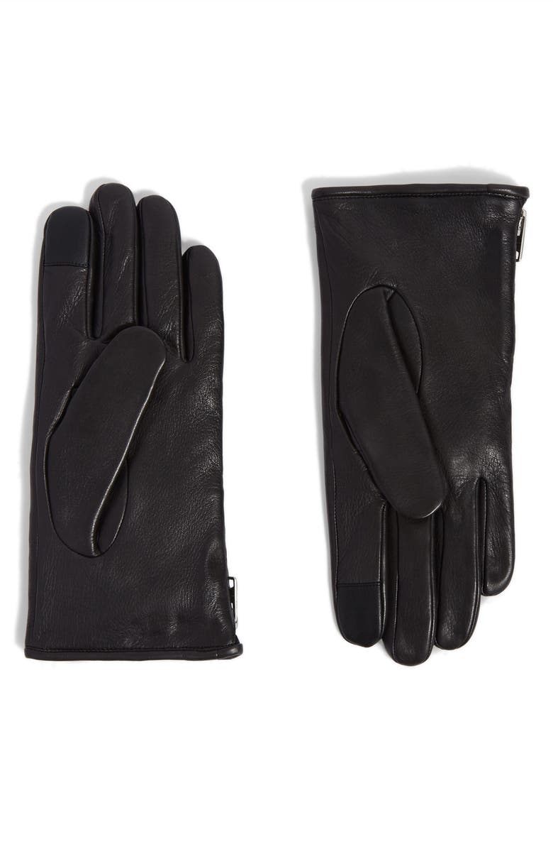 AllSaints Zip Deerskin Leather Gloves, Main, color, 