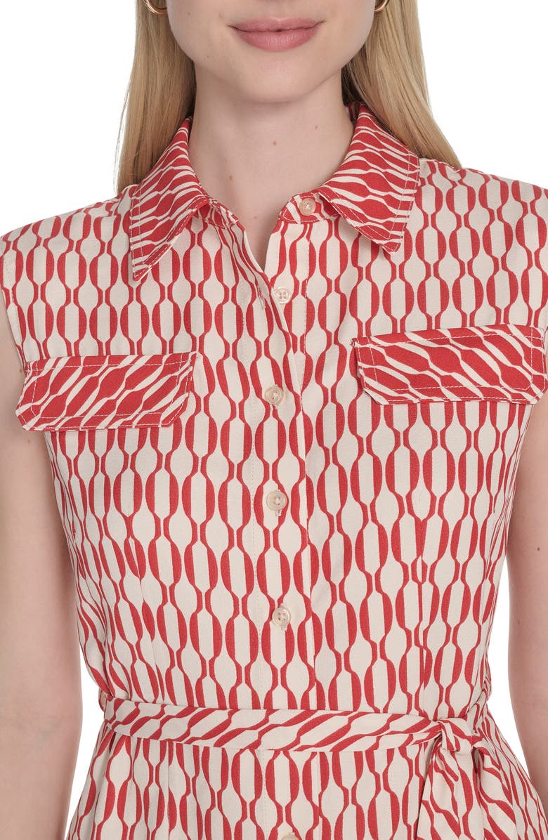 Calvin Klein Sleeveless Midi Shirtdress, Alternate, color, Chili/ Antique Wht