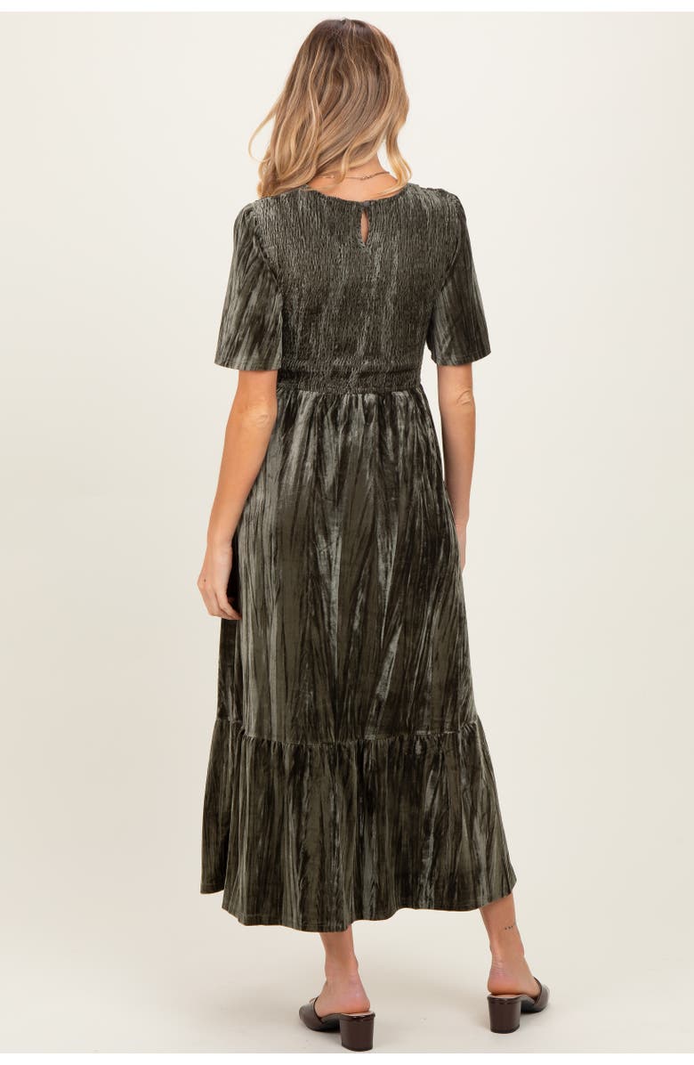 PinkBlush Smocked Velvet MIdi Dress, Alternate, color, Olive Green