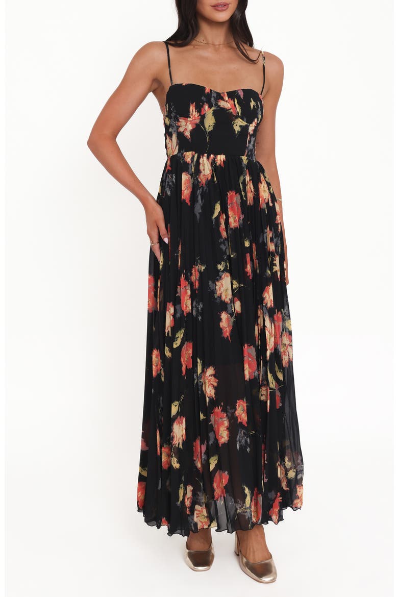 Achanti Pleated Maxi Dress, Main, color, BLACK MULTI
