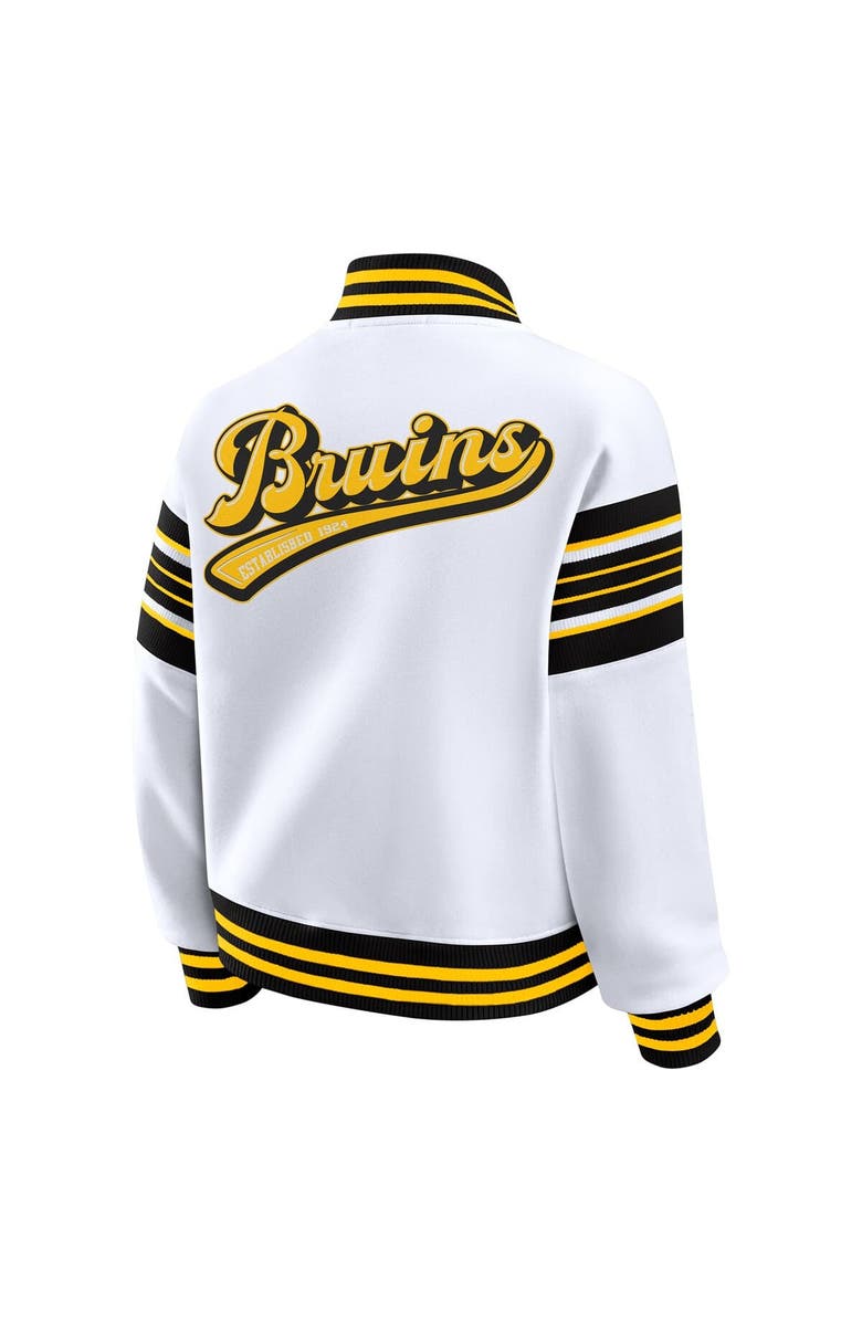 WEAR by Erin Andrews Women's WEAR by Erin Andrews White/Gold Boston Bruins Full-Snap Fleece Sweatshirt Jacket, Alternate, color, Gold