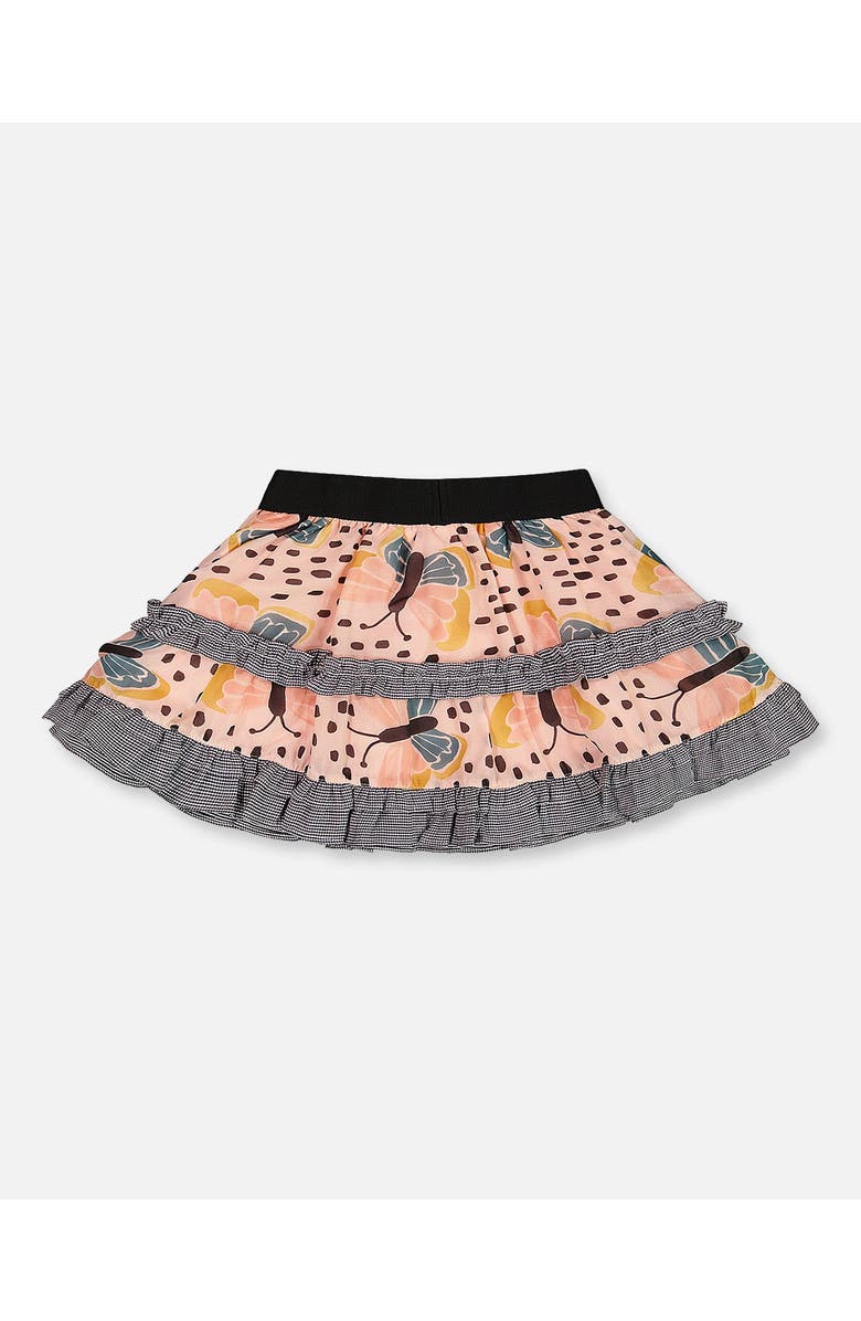 Deux par Deux Girl's Printed Ruffle Skirt Black And Pink Butterflies, Alternate, color, 