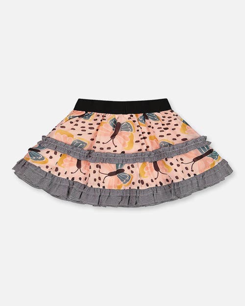 Deux Par Deux Little Girl's Printed Ruffle Skirt Black And Pink Butterflies In Black And Pink Butterflies