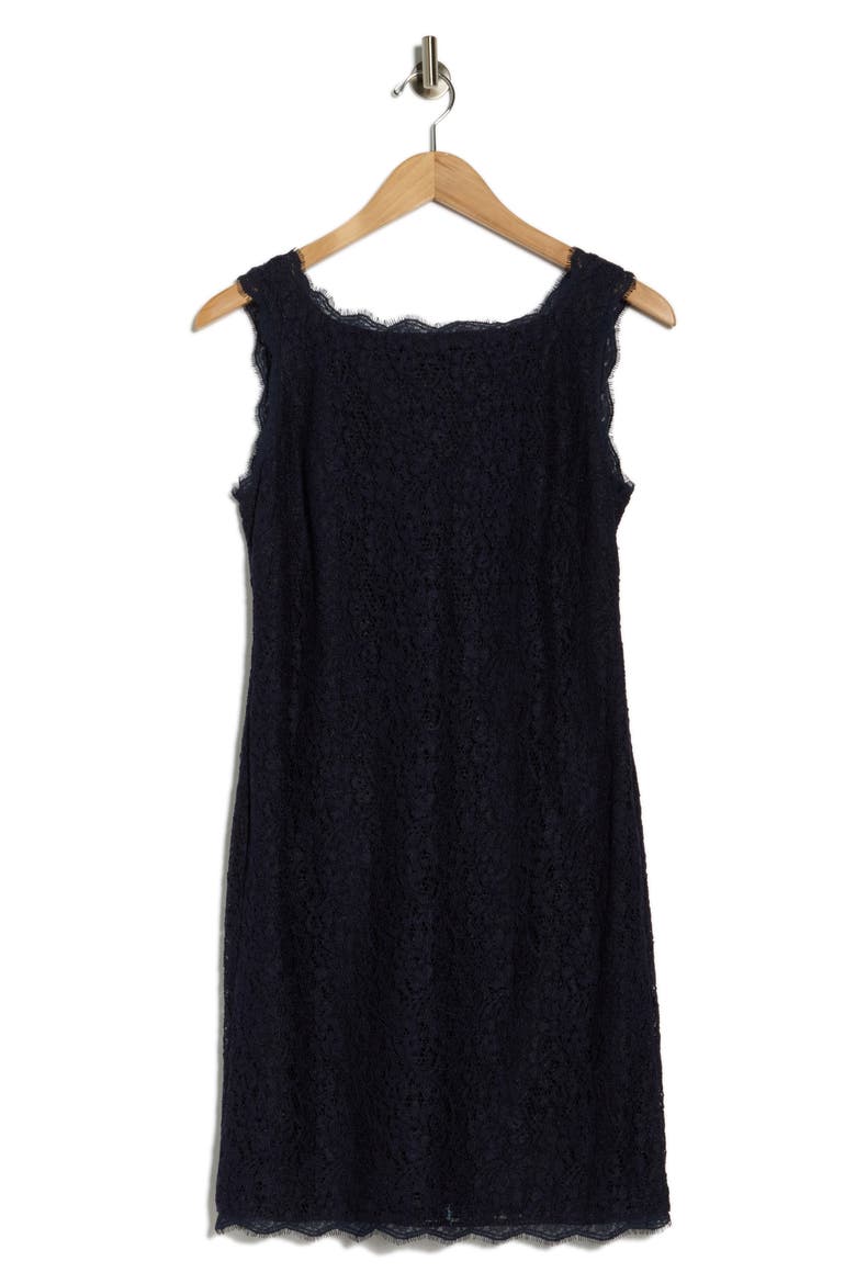 Boatneck Lace Sheath Dress, Main, color, NAVY