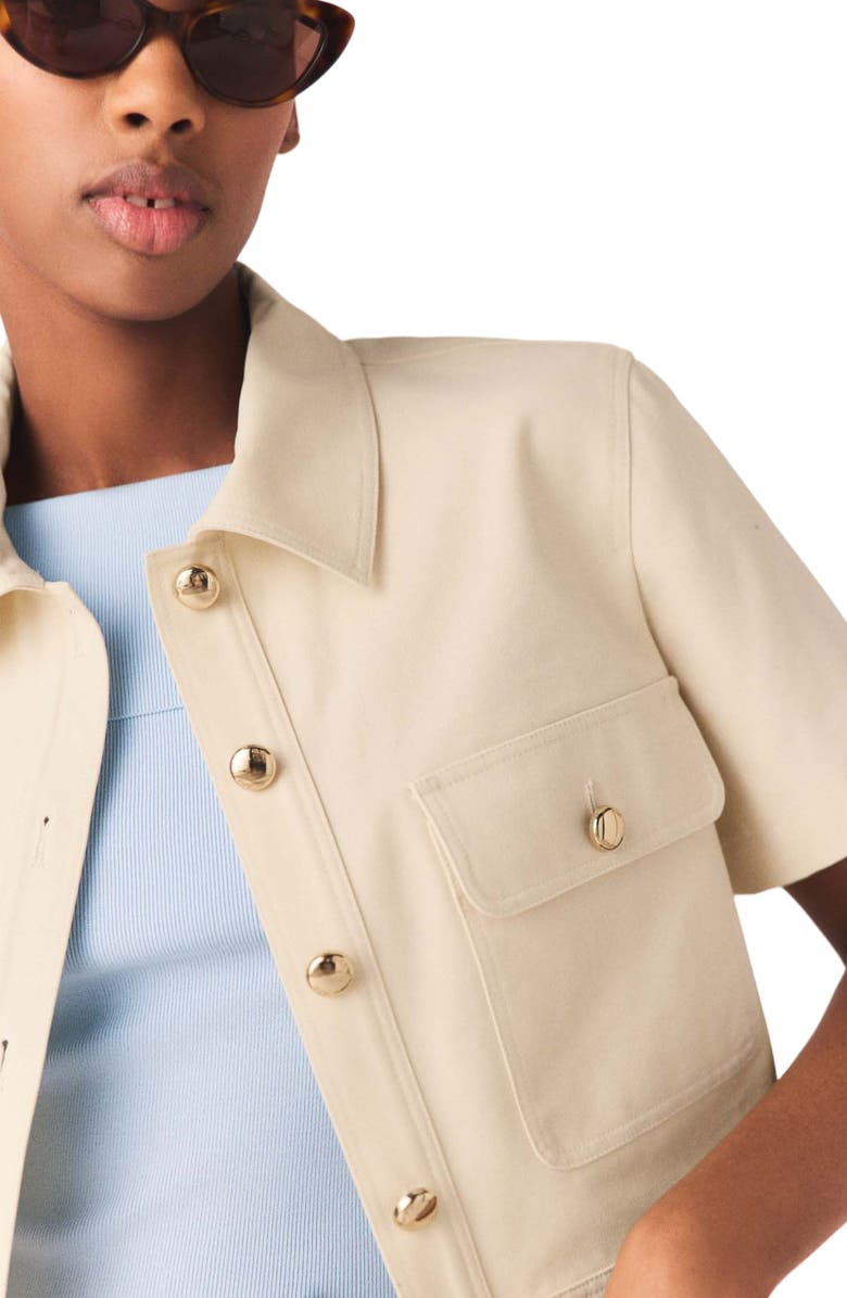 maje Short-sleeved cropped jacket, Alternate, color, Ecru