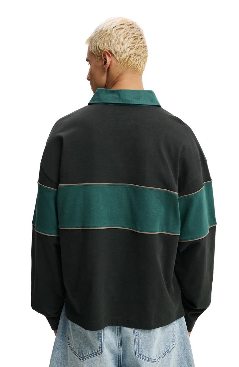 Cotton On Cropped Fit Rugby Polo, Alternate, color, Washed Black Green Panel