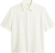 Open Edit Boxy Lace Short Sleeve Button-Up Shirt