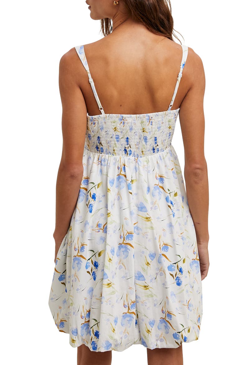 Floral Bubble Hem Fit & Flare Minidress, Alternate, color, BLUE/ WHITE