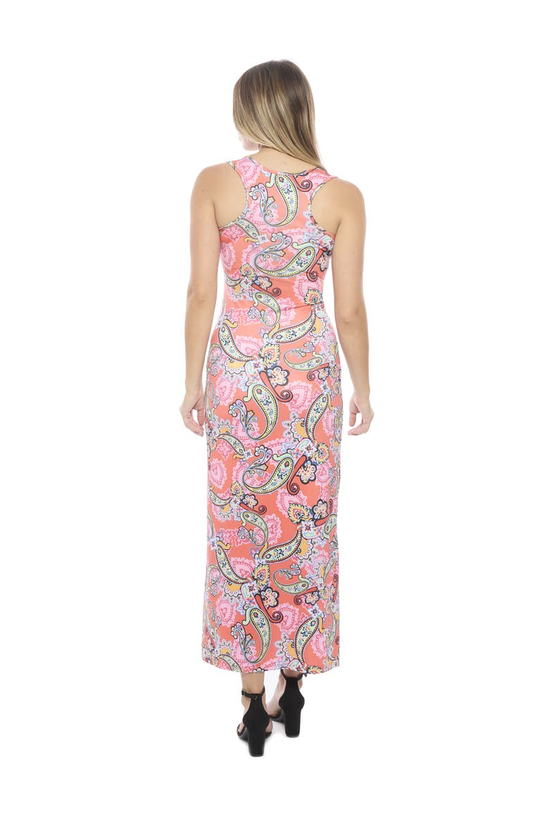 Womens Paisley Scoop Neck Sleeveless Racerback Tank Maxi Dress, Alternate, color, Orange Multi