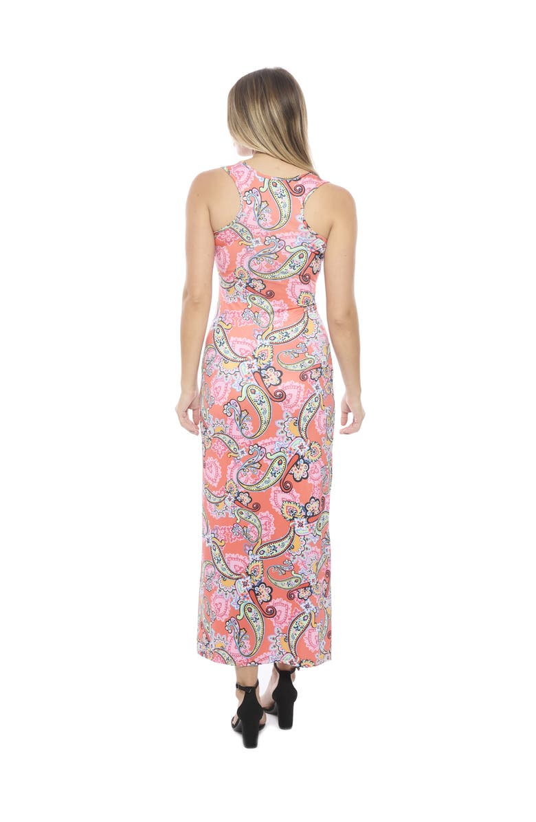 24seven Comfort Apparel Womens Paisley Scoop Neck Sleeveless Racerback Tank Maxi Dress, Alternate, color, Orange Multi