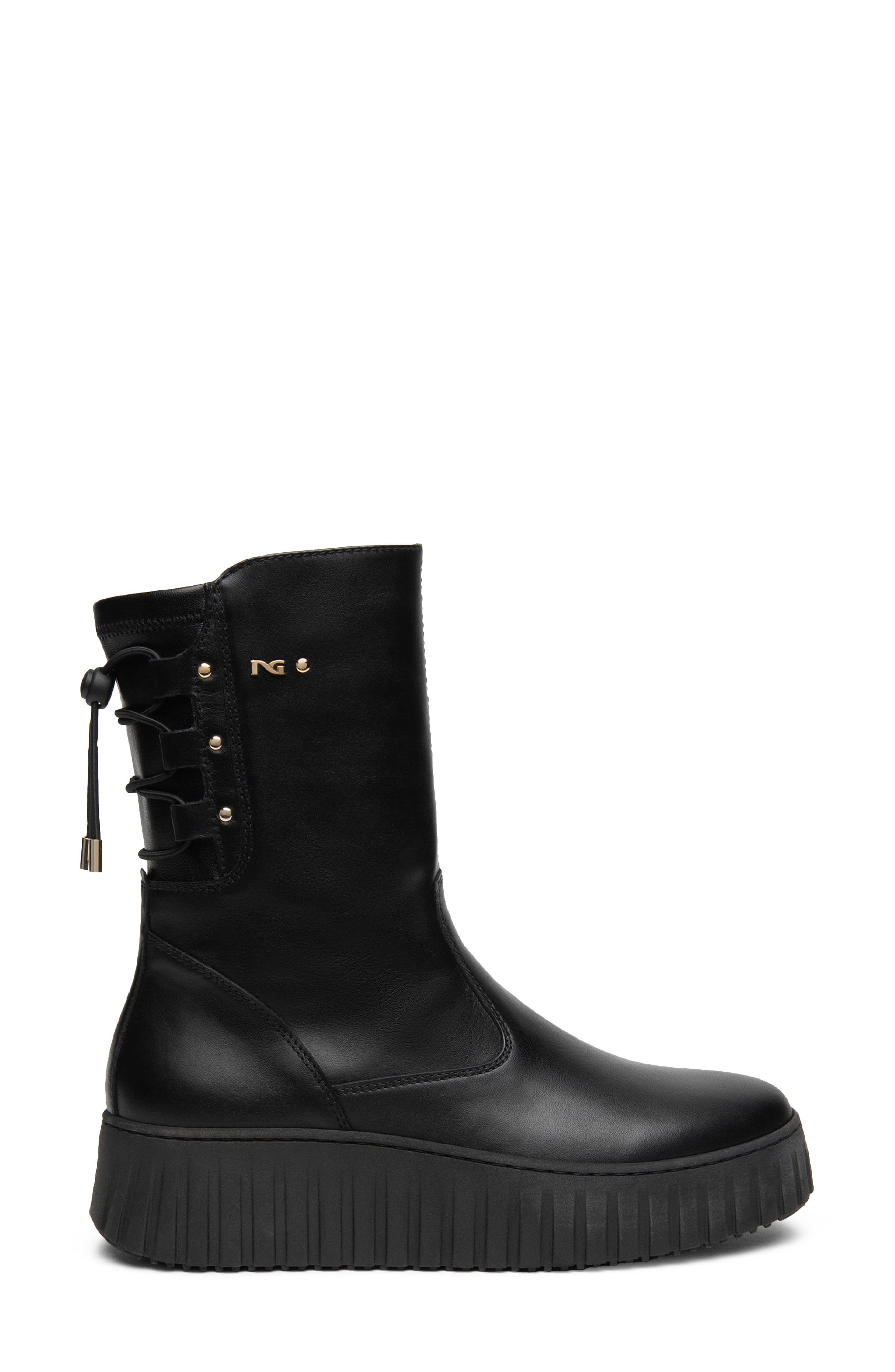 Sport Wedge Leather Boot, Alternate, color, BLACK