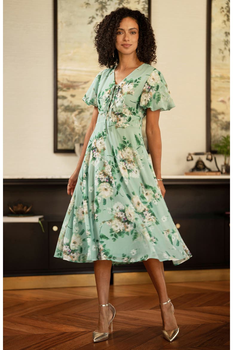 Floral Front Tie Detail Tea Dress, Alternate, color, Mint Green