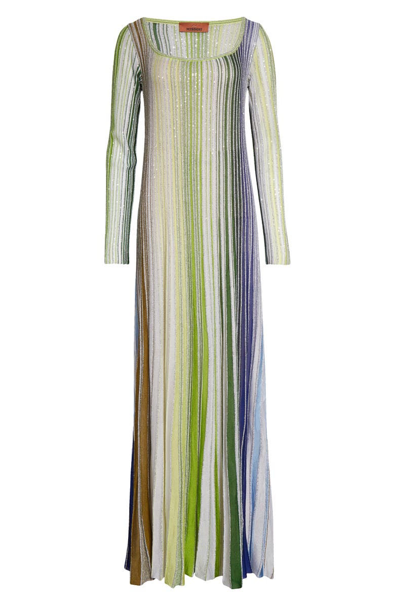 Missoni Metallic Stripe Sequin Long Sleeve Sweater Dress, Alternate, color, Green/ White/ Blue