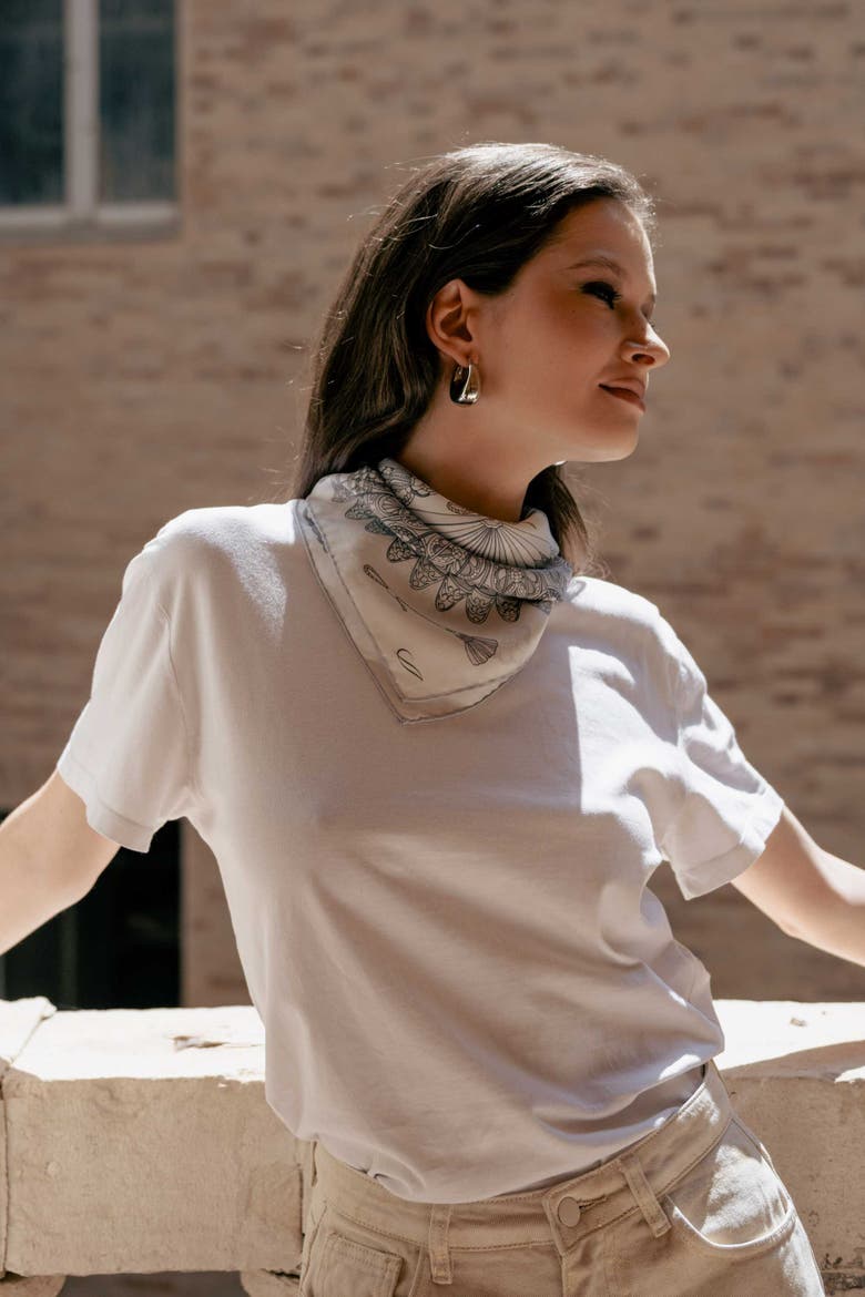 Venetian Fan - Silk Bandana, Alternate, color, Silver