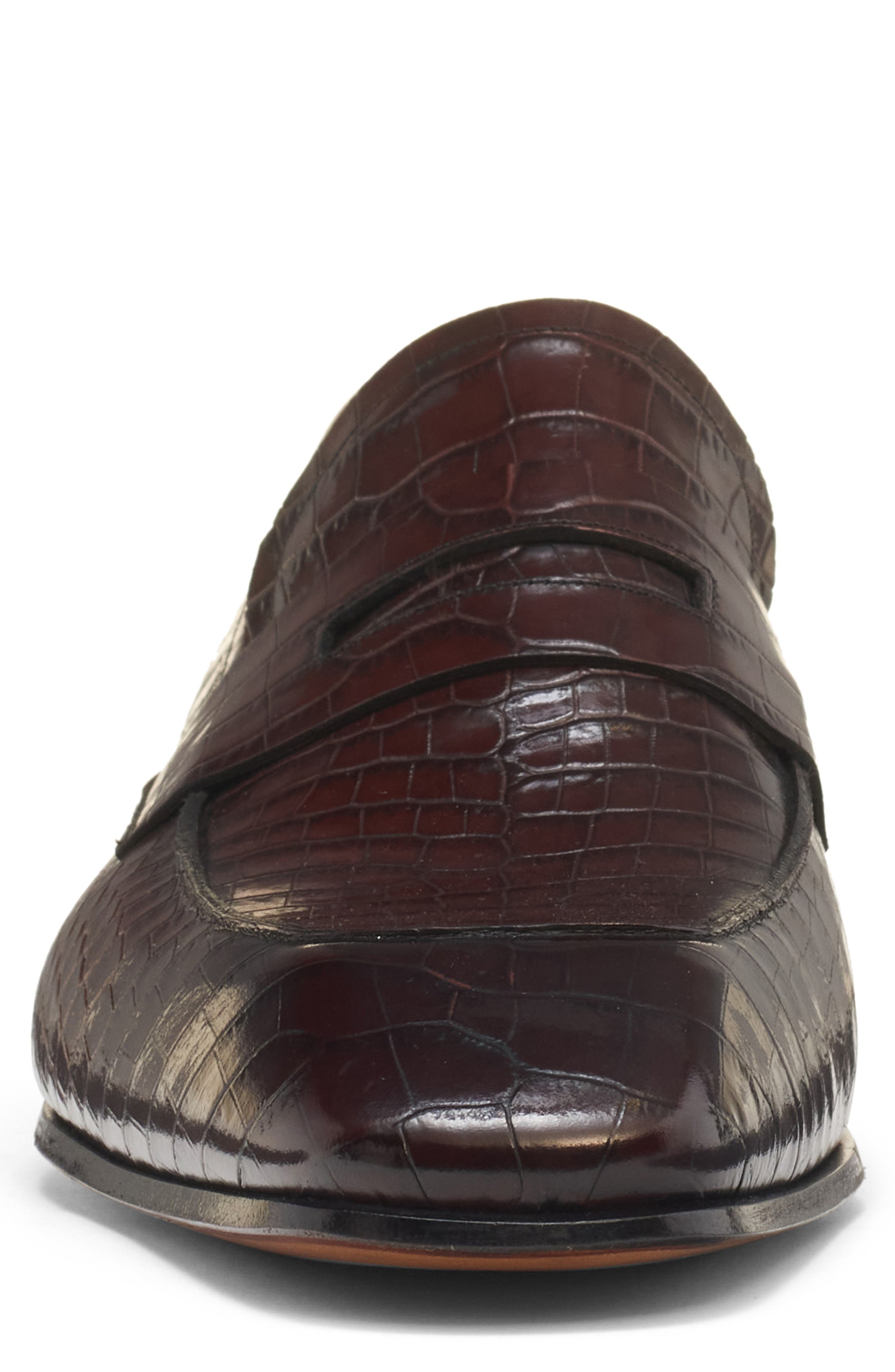 TOM FORD Bailey Croc Embossed Penny Loafer, Alternate, color, 1B092 Dark Mahogany