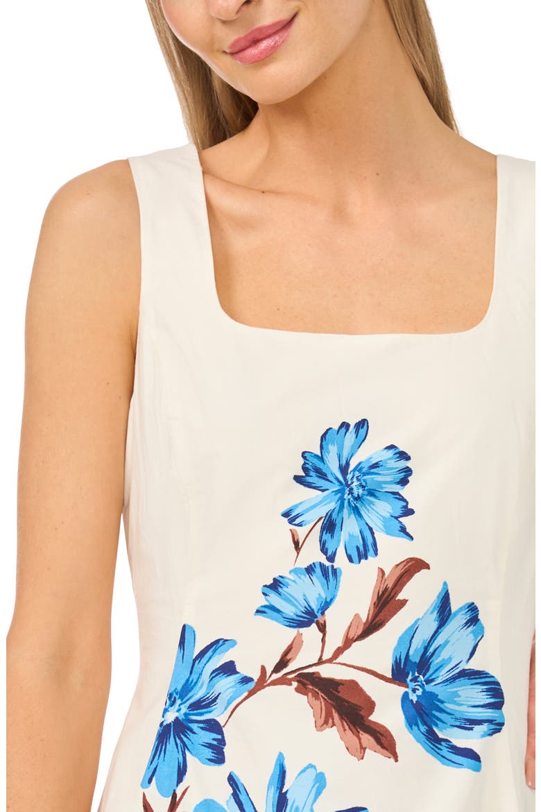 Floral Placement Print Cotton Dress, Alternate, color, AZURE BLUE