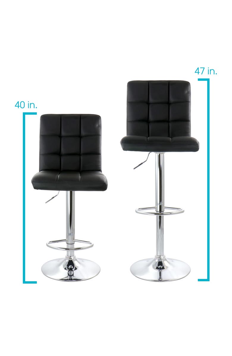 Elama 2 Piece Square Tufted Faux Leather Adjustable Bar Stool, Alternate, color, Black