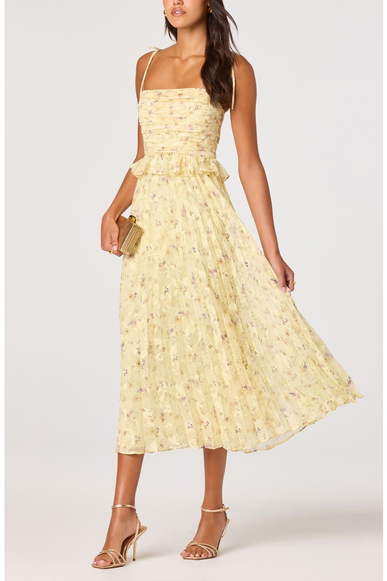 Emerys Metallic Floral Pleated Midi Dress, Alternate, color, YELLOW FLORAL