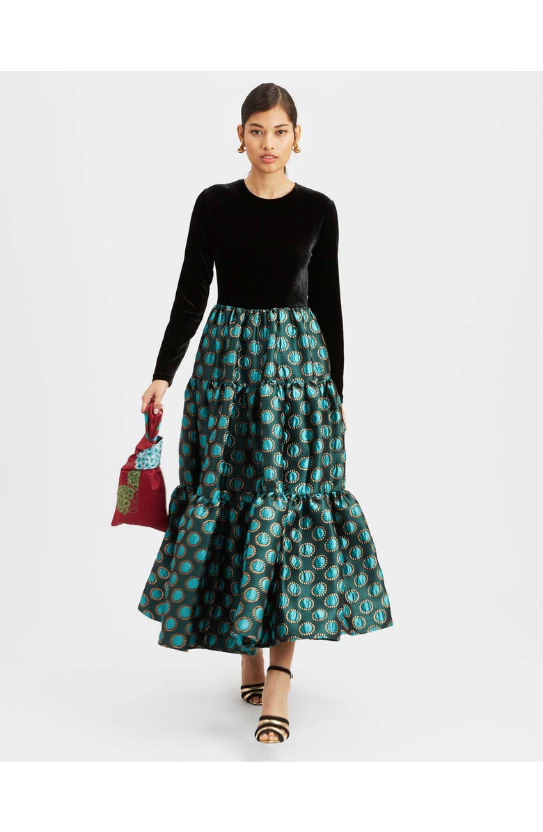 La DoubleJ Big Dress Jacquard Winter Sun Emerald, Main, color, Jacquard Winter Sun Emerald