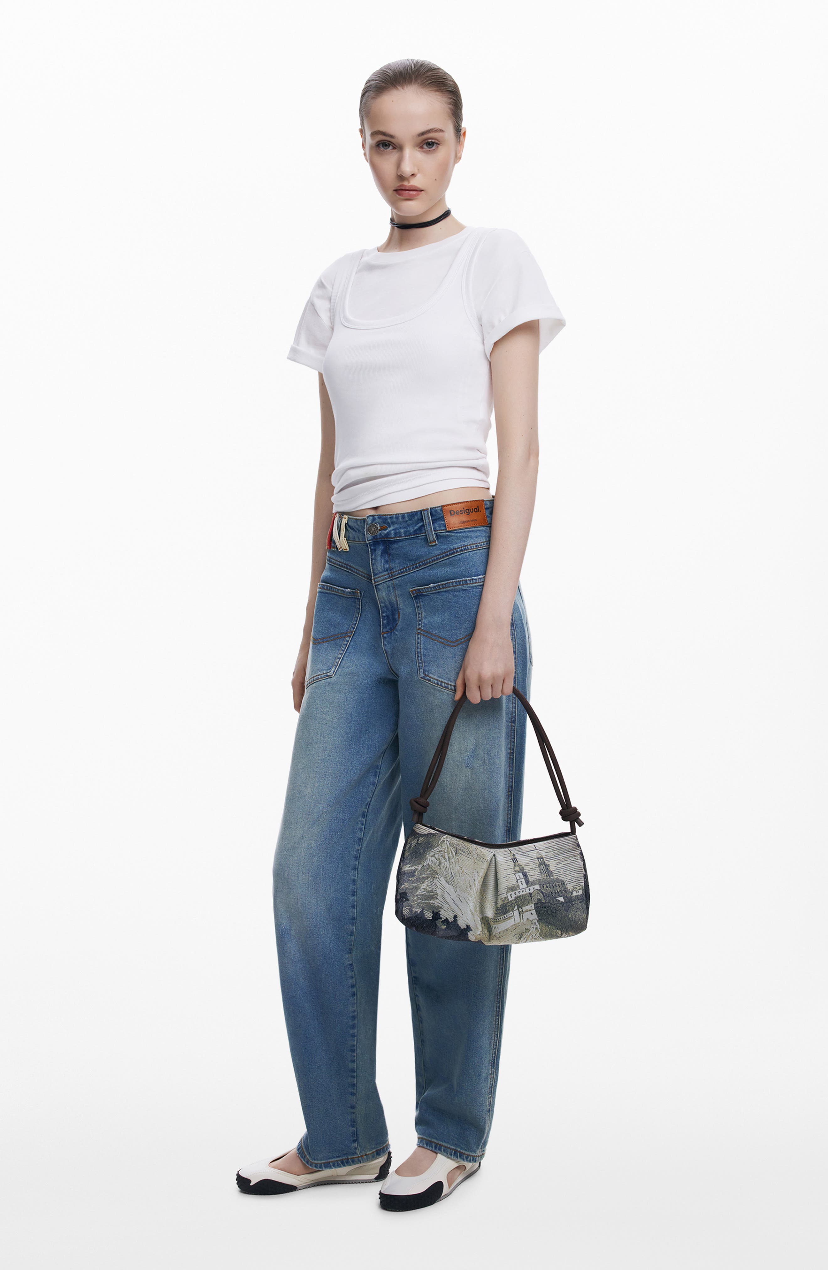 Desigual Jacquard Shoulder Bag, Alternate, color, Light Gray