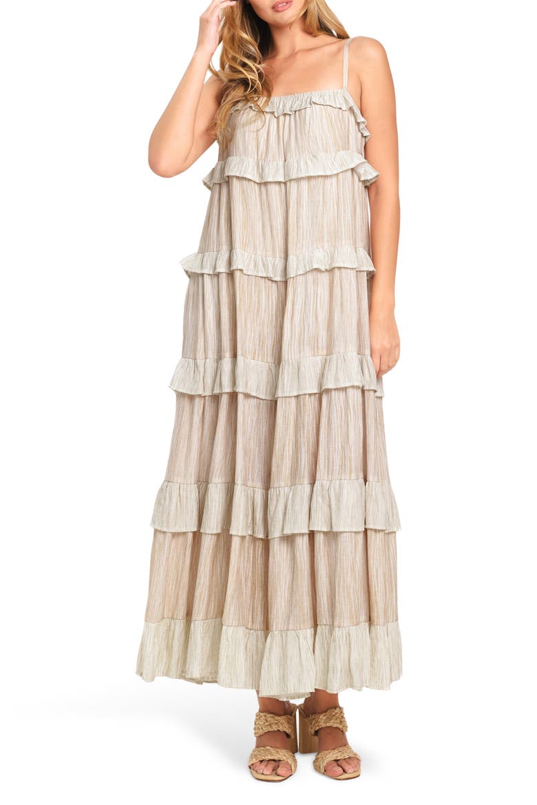 Textured Maxi Dress, Main, color, WHITE/ YELLOW STRIPE