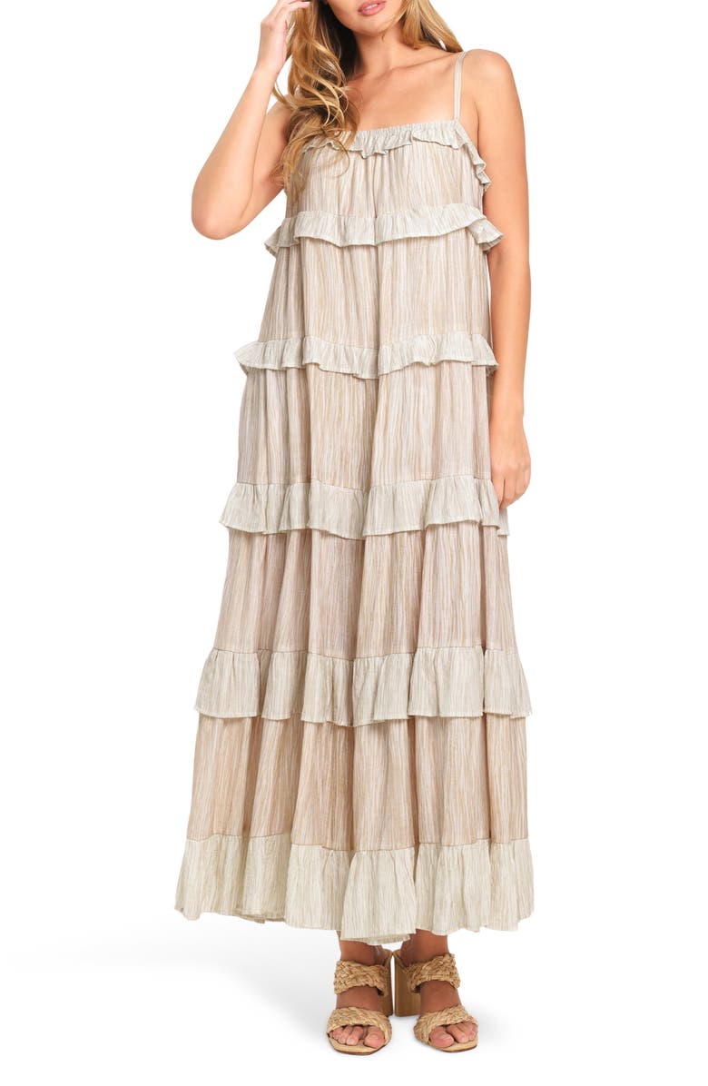 FLYING TOMATO Textured Maxi Dress, Main, color, White/ Yellow Stripe