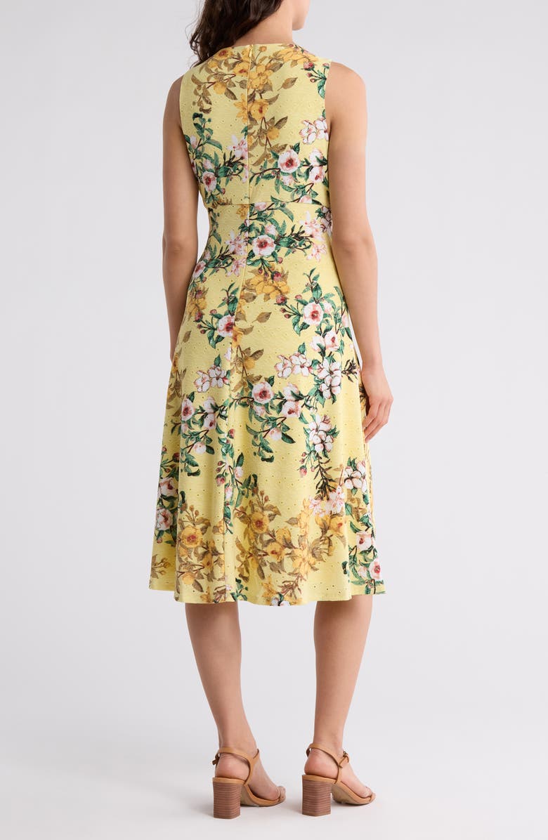 London Times Floral Sleeveless Embroidered Eyelet Jersey Midi Dress, Alternate, color,