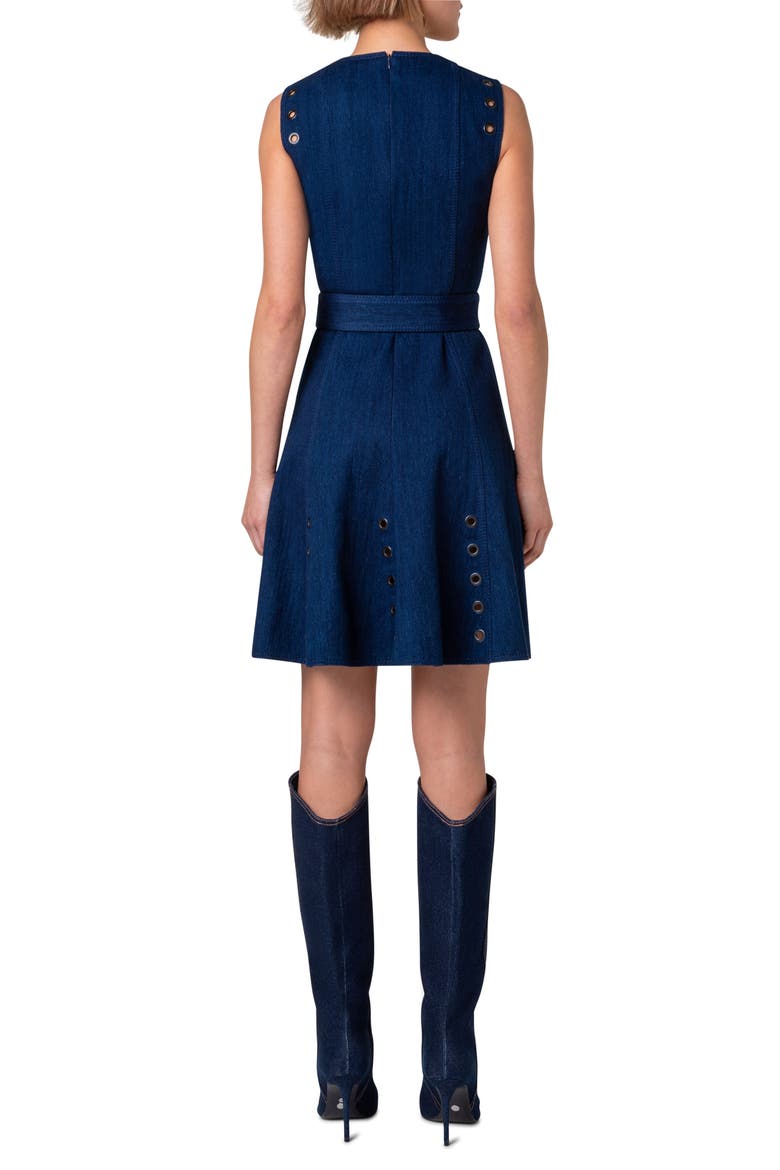 Grommet Detail Belted Stretch Denim Dress, Alternate, color, INK DENIM