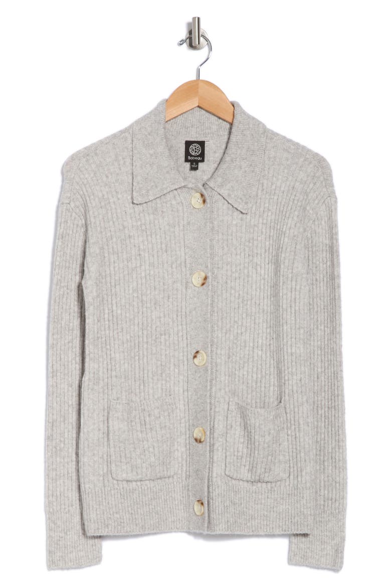 Collared Rib Cardigan, Alternate, color, LIGHT HEATHER GREY