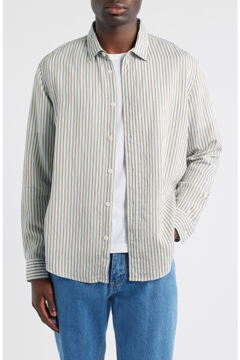 Shelly Stripe Button-Up Shirt, Main, color, SAGE