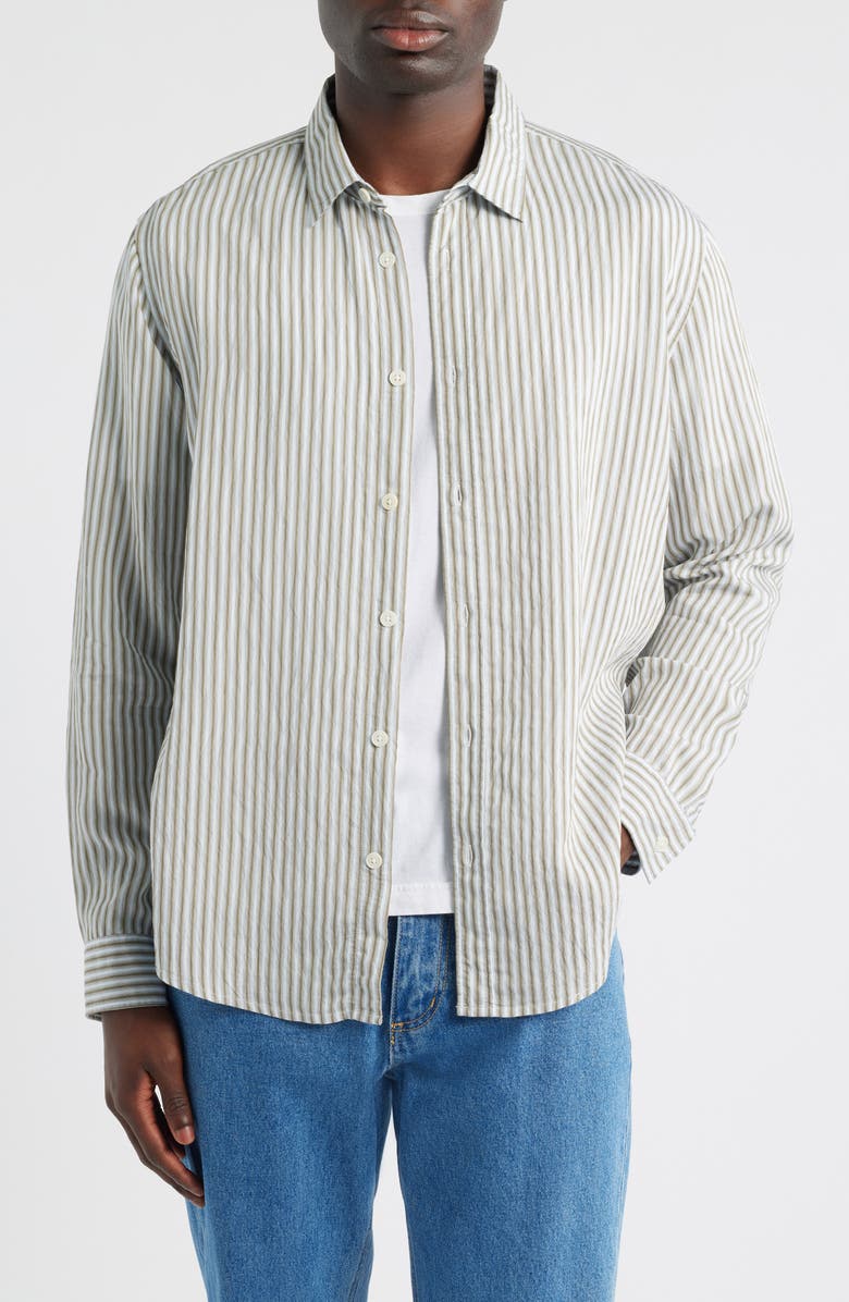 Wax London Shelly Stripe Button-Up Shirt, Main, color, Sage