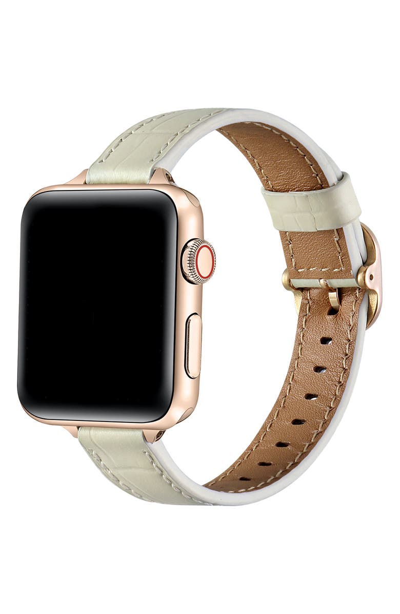 The Posh Tech Carmen Skinny Croc Embossed Leather Apple Watch<sup>®</sup> Watchband, Alternate, color, White