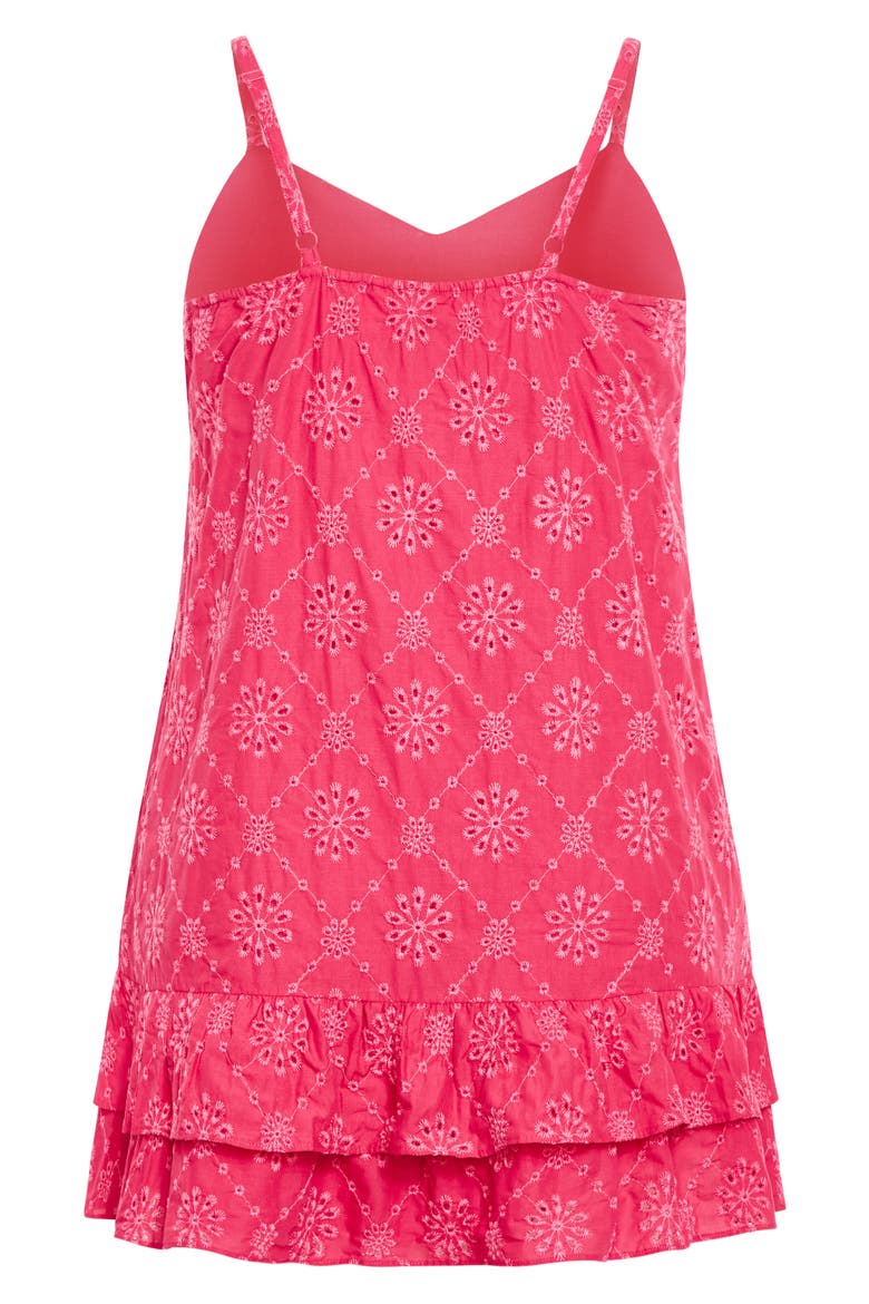 Myah Embroidered Eyelet Cotton Ruffle Shift Dress, Alternate, color, PINK SHERBET
