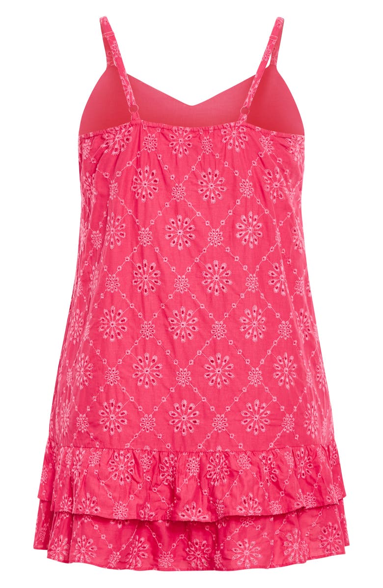 City Chic Myah Embroidered Eyelet Cotton Ruffle Shift Dress, Alternate, color, Pink Sherbet