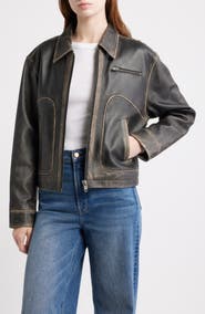 Frye Distressed Leather Bomber Jacket