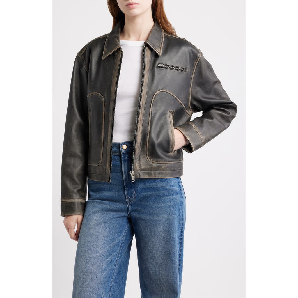 Frye Distressed Leather Bomber Jacket In Black