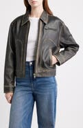 Frye Distressed Leather Bomber Jacket