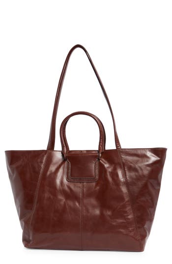 Hobo Sheila East/west Leather Tote In Burgundy