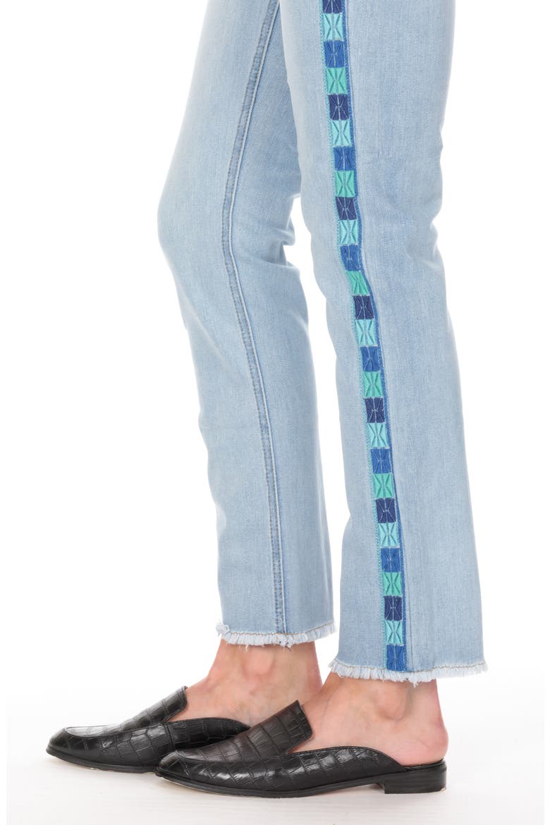 Emma Embroidered Frayed Skinny Jeans, Alternate, color, LIGHT INDIGO