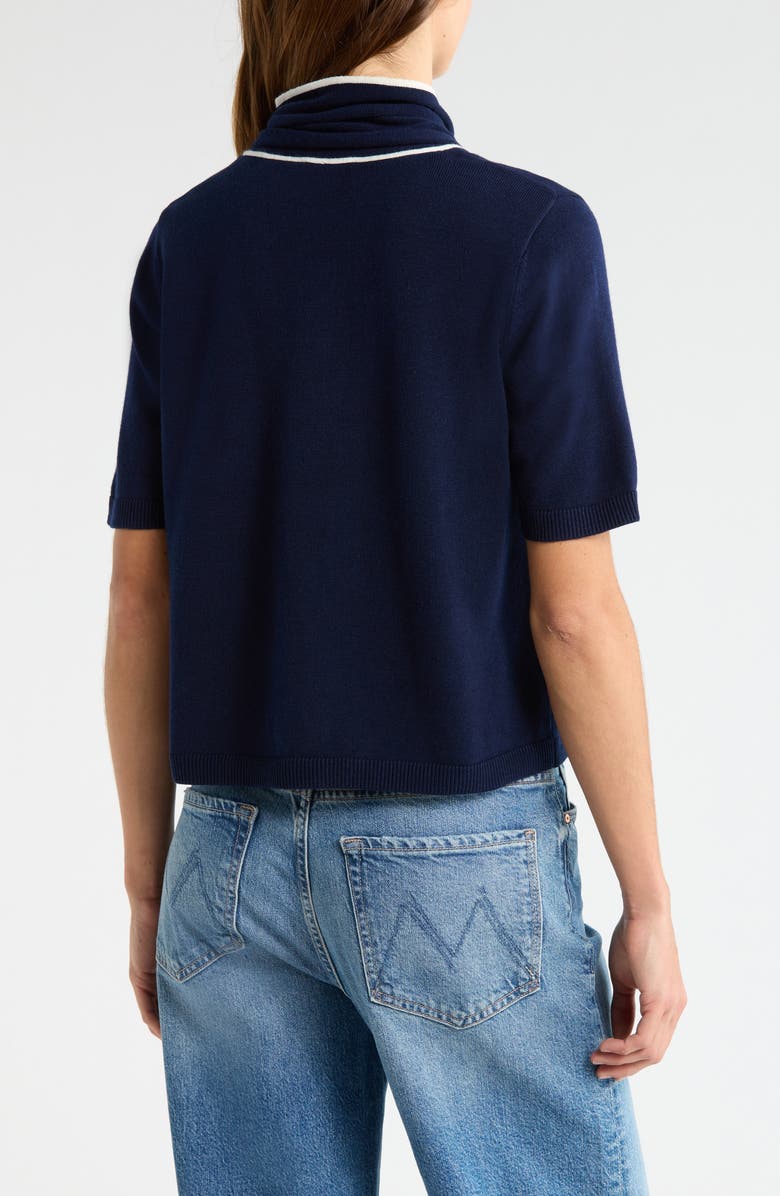 CeCe Tipped Tie Neck Sweater, Alternate, color, Classic Navy