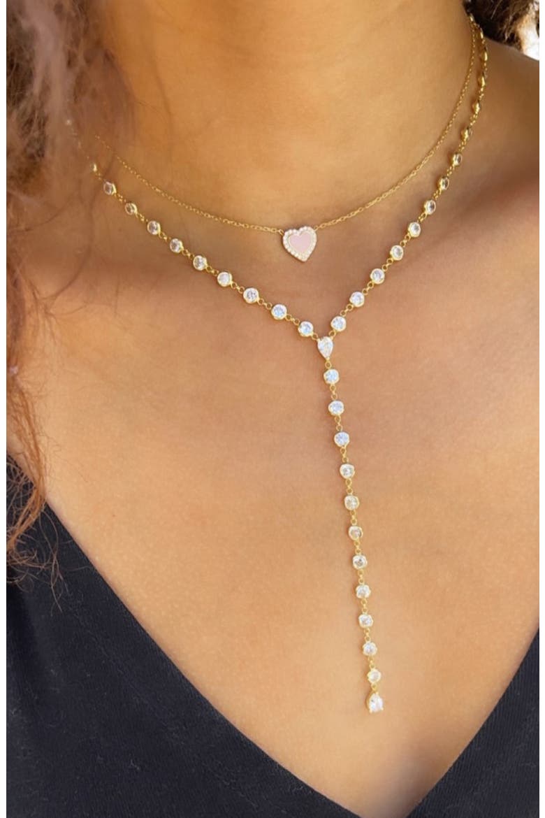 Cubic Zirconia Bezel Y-Necklace, Alternate, color, GOLD/ WHITE