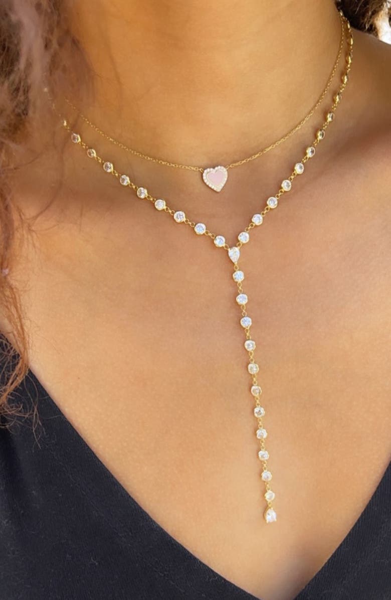 SHYMI Cubic Zirconia Bezel Y-Necklace, Alternate, color, Gold/ White